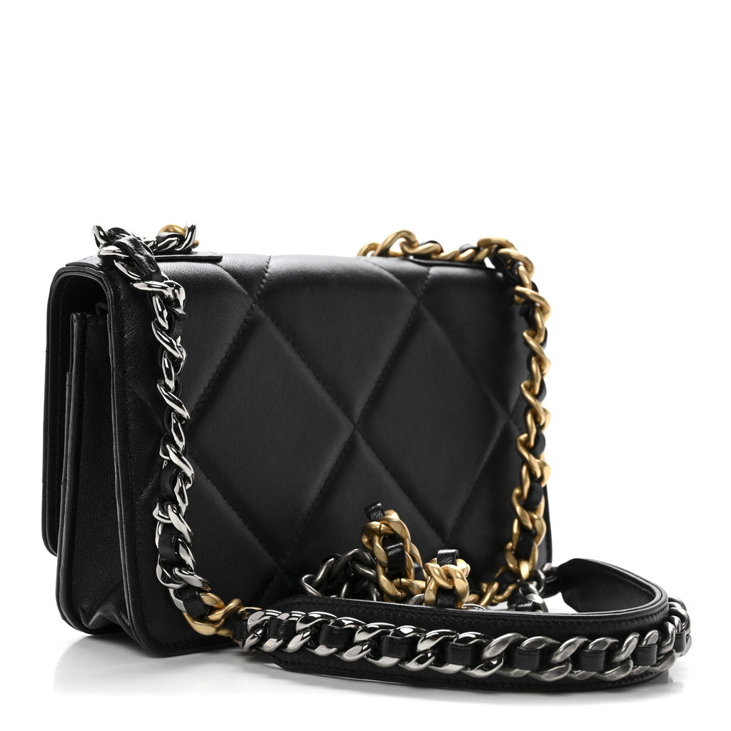 Lambskin Quilted Chanel 19 Wallet On Chain WOC Black