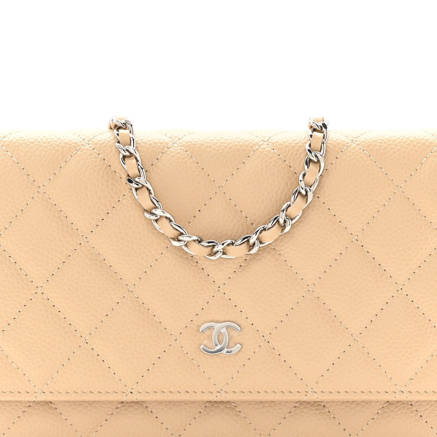 Caviar Quilted Wallet on Chain WOC Beige