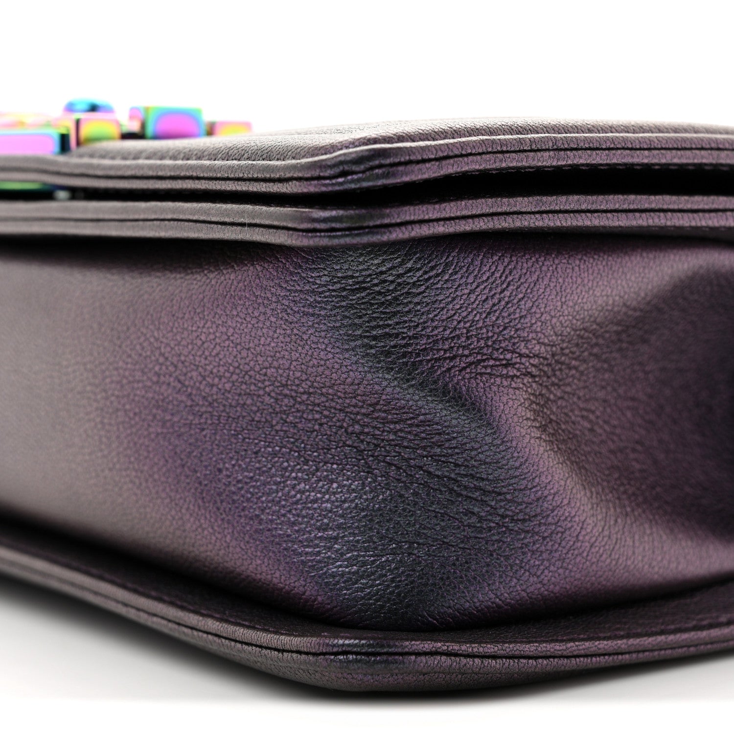 Iridescent Goatskin Quilted Small Boy Flap Purple