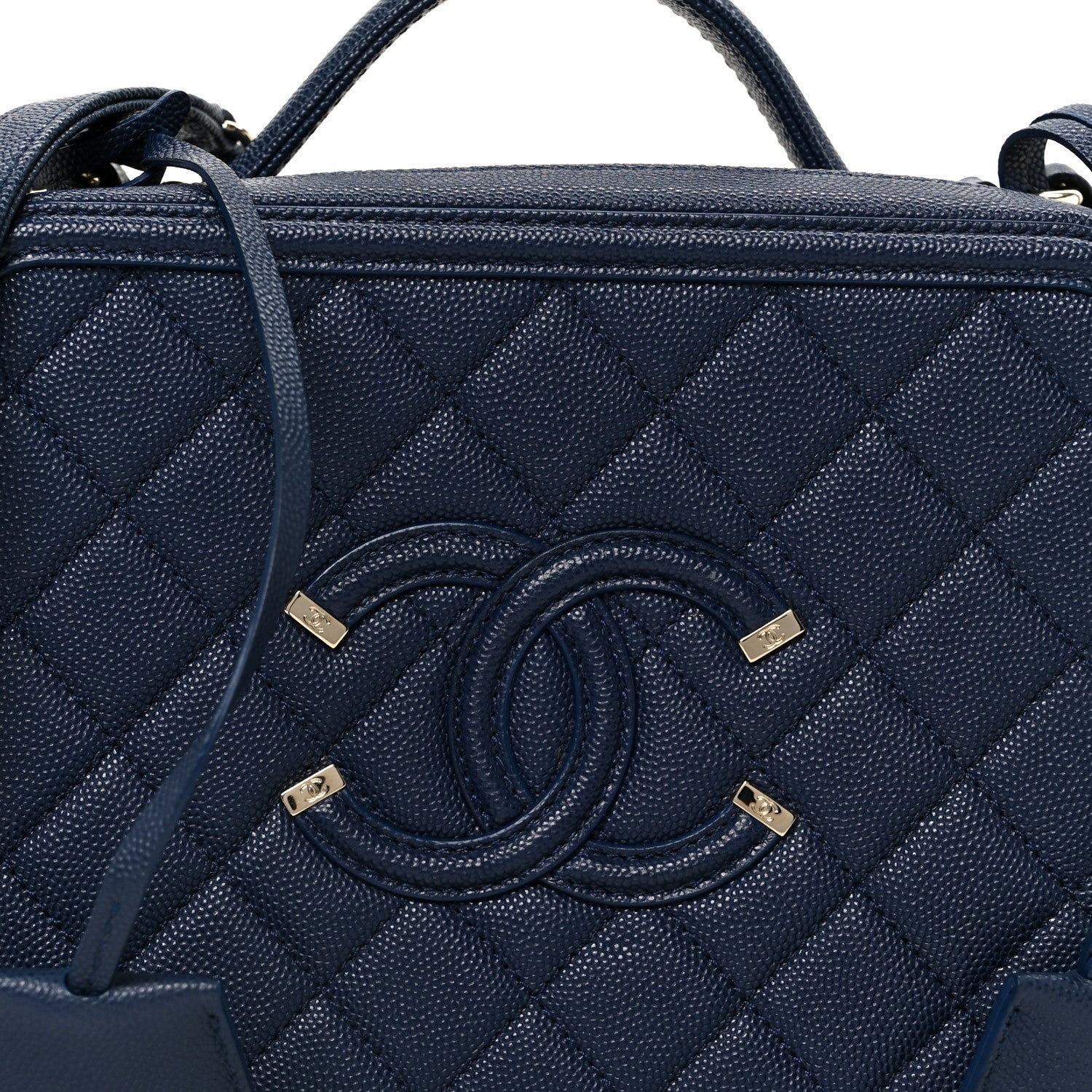 Caviar Quilted Medium CC Filigree Vanity Case Navy