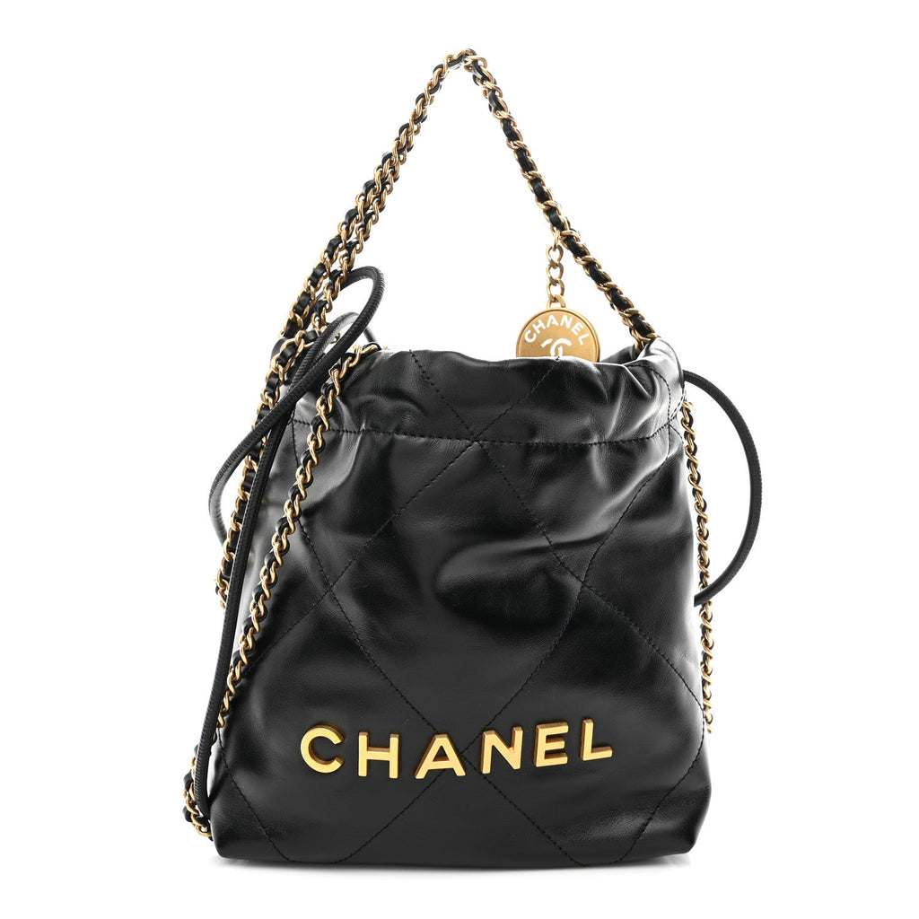 Shiny Calfskin Quilted Mini Chanel 22 Black