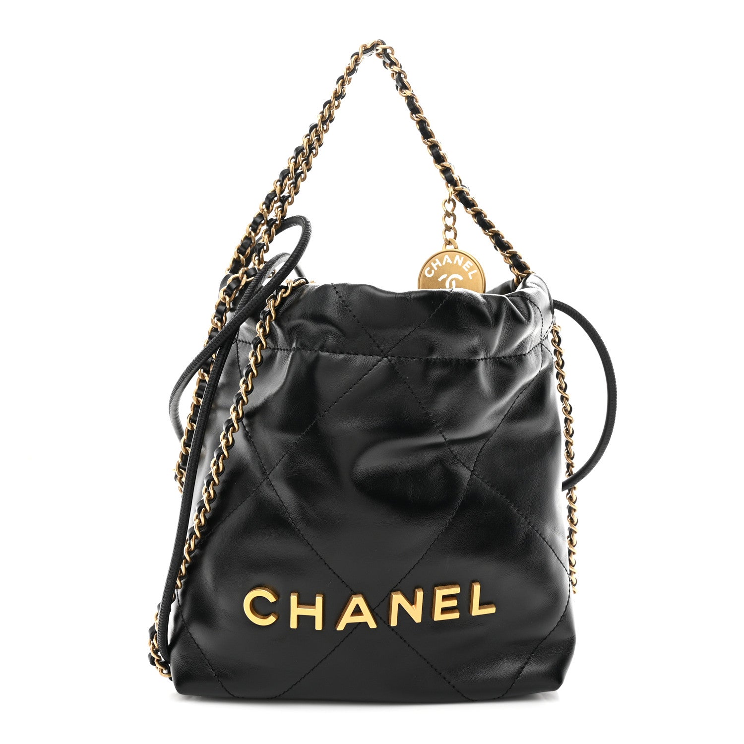 Shiny Calfskin Quilted Mini Chanel 22 Black