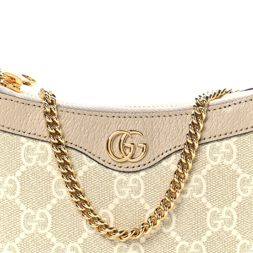GG Supreme Monogram Textured Dollar Calfskin Web Mini Ophidia GG Handbag Beige Mystic White Oatmeal