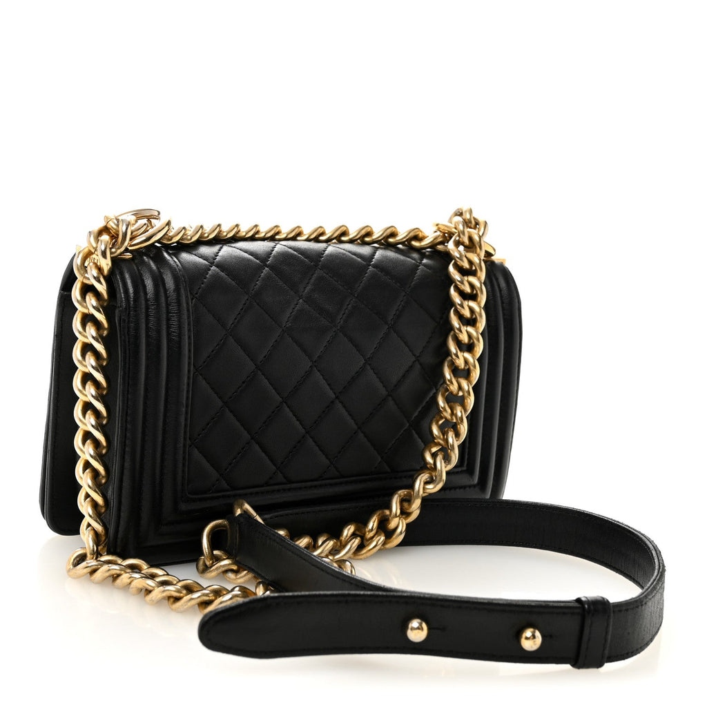 Lambskin Quilted Small Boy Flap Black
