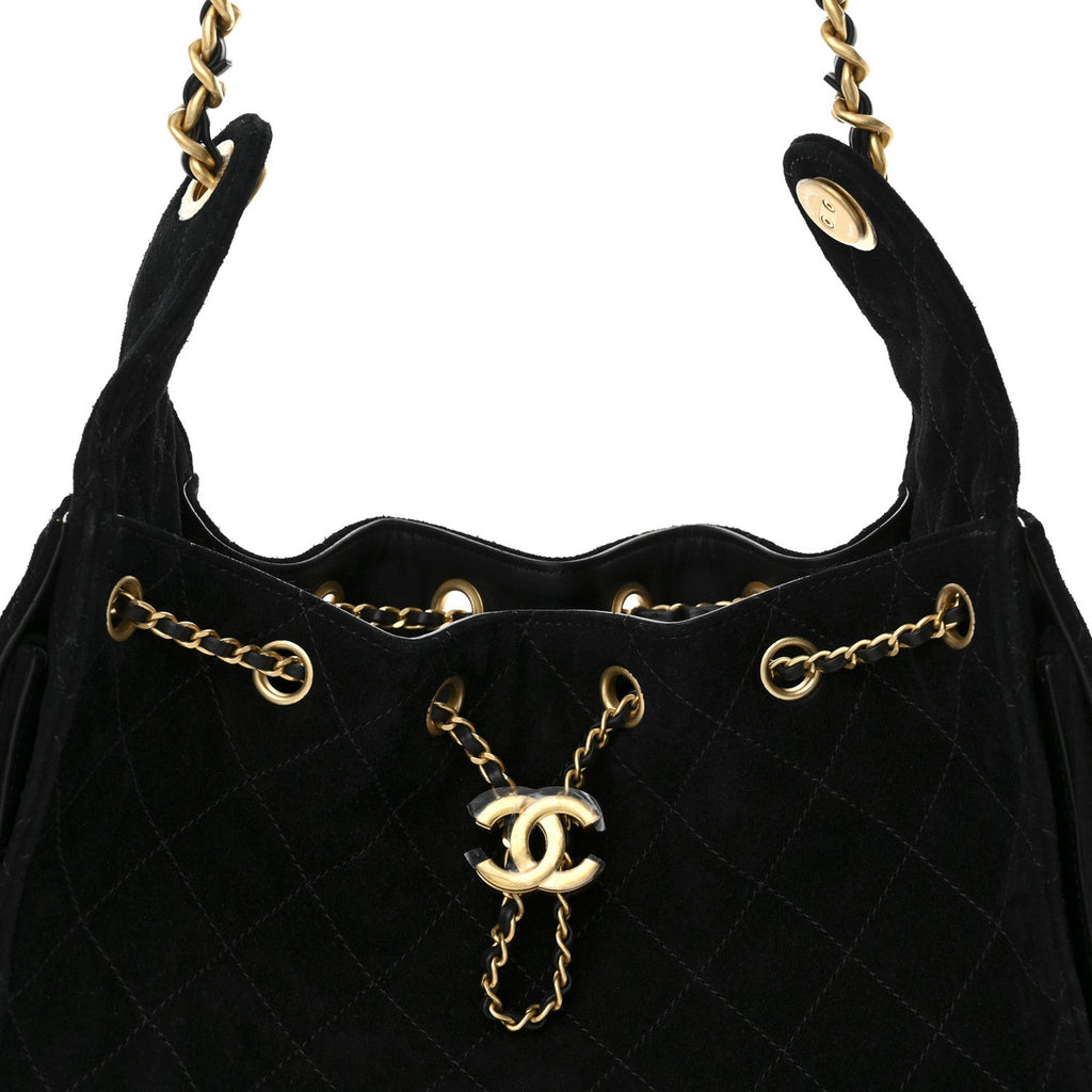 Suede Quilted Small Chanel 25 Handbag Black