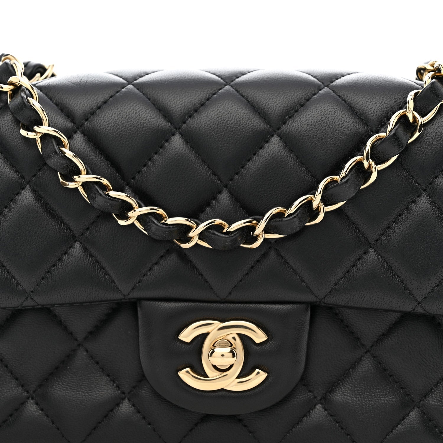 Lambskin Quilted Mini Rectangular Flap Black