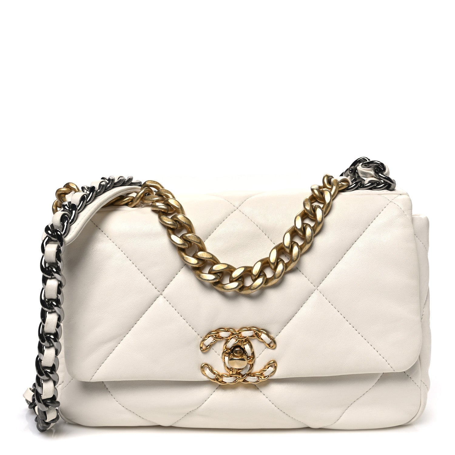Goatskin Quilted Medium Chanel 19 Flap White