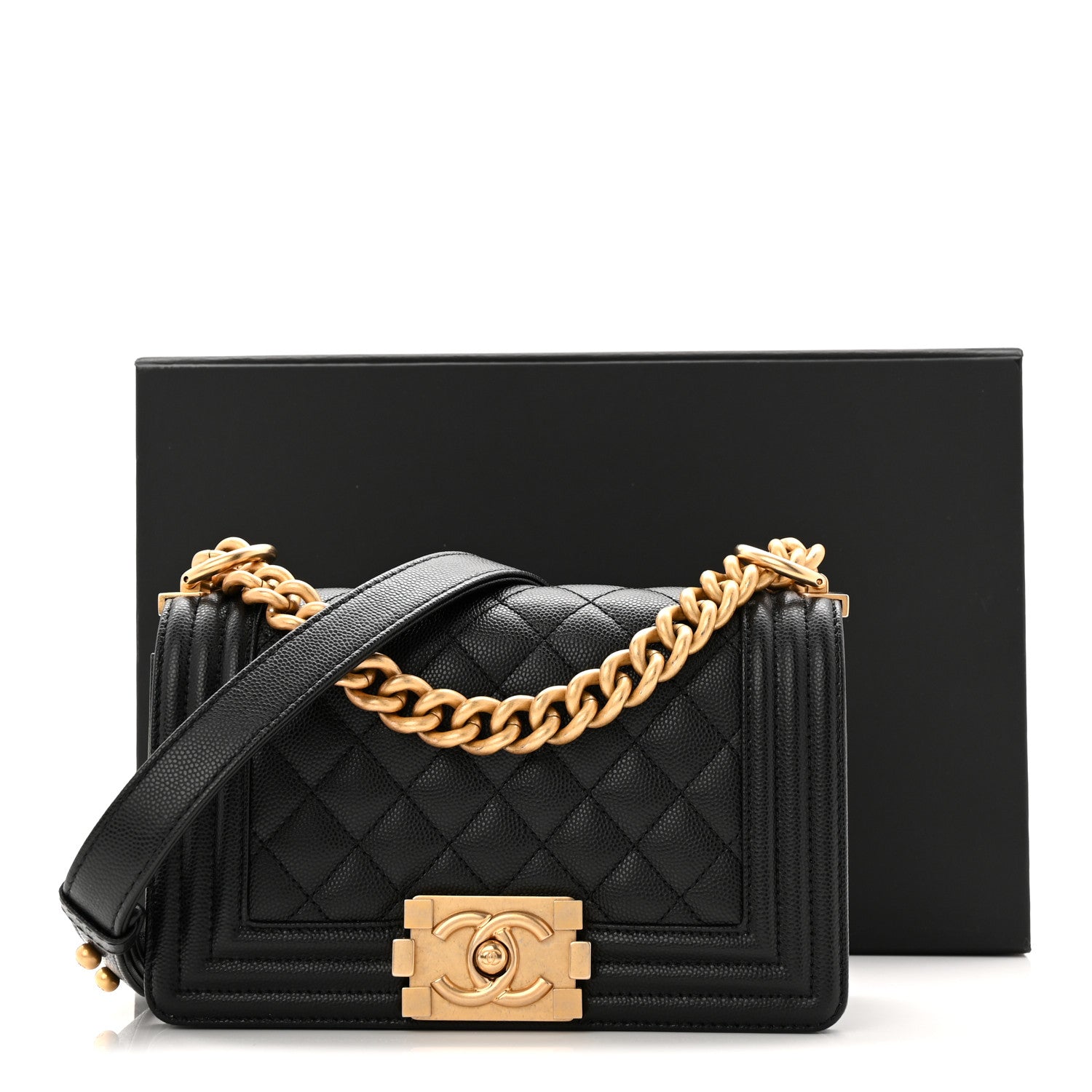 Caviar Quilted Small Boy Flap Black