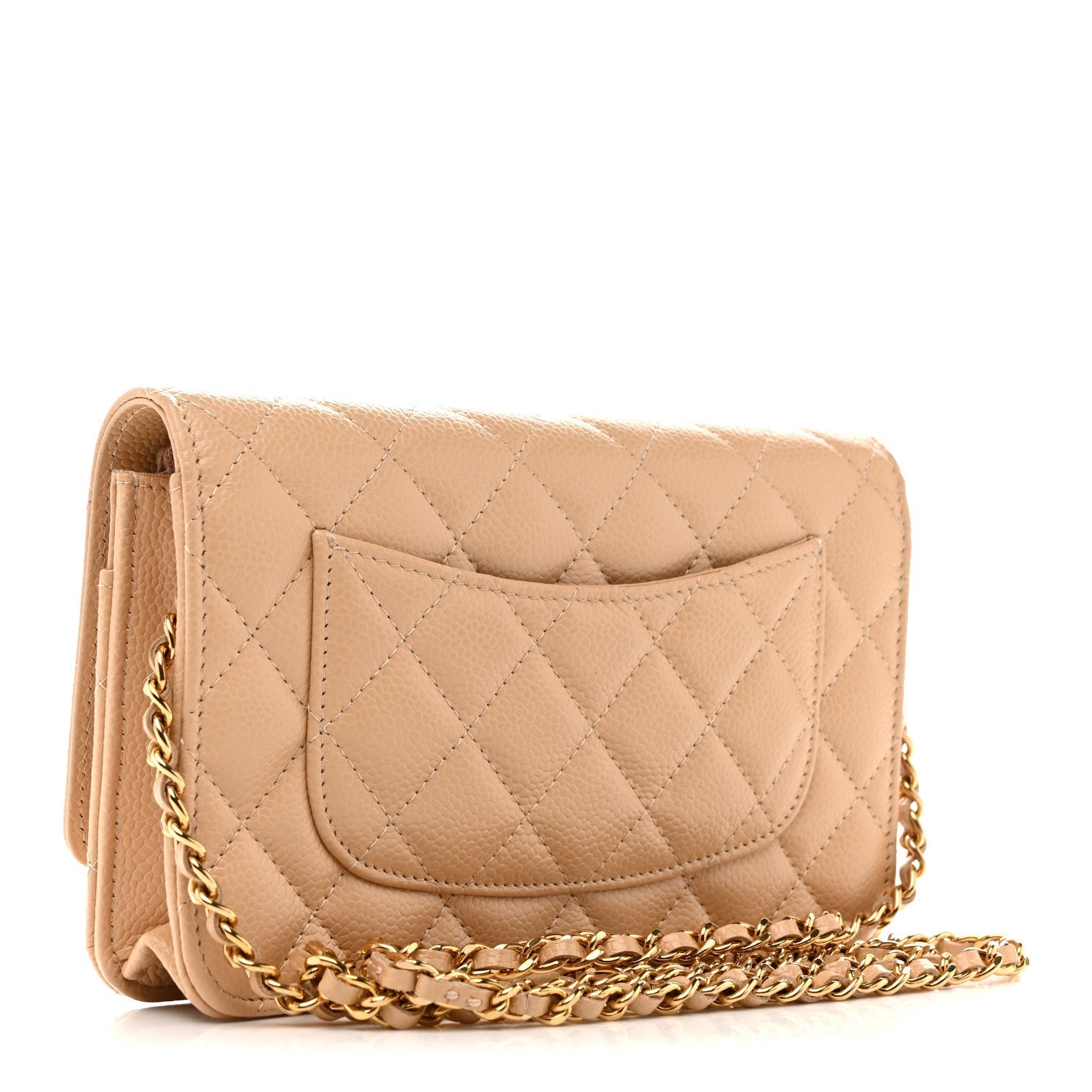 Caviar Quilted Wallet on Chain WOC Beige