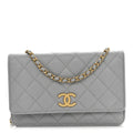 Caviar Quilted Textured CC Wallet On Chain WOC Grey