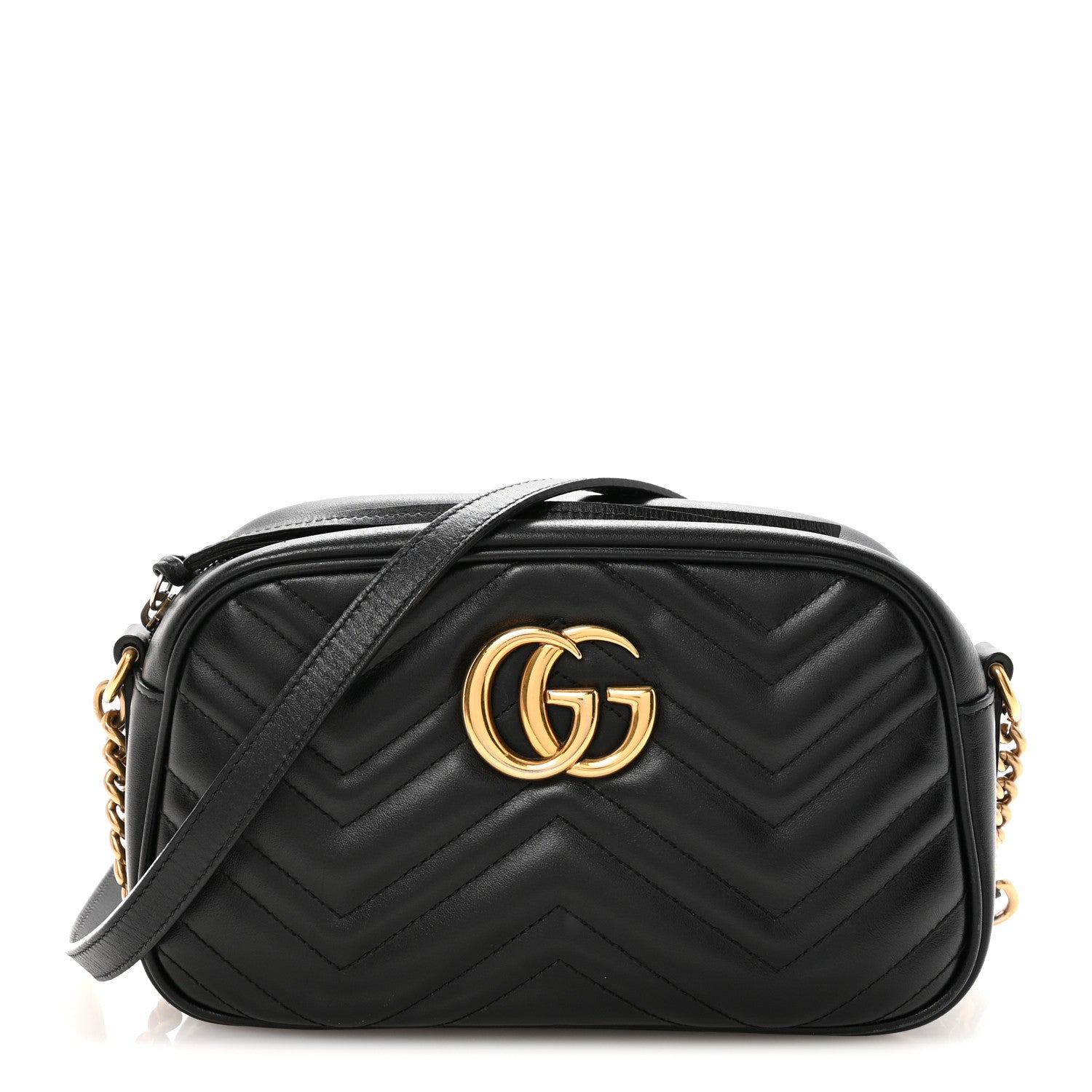 Calfskin Matelasse Small GG Marmont Chain Shoulder Bag Black