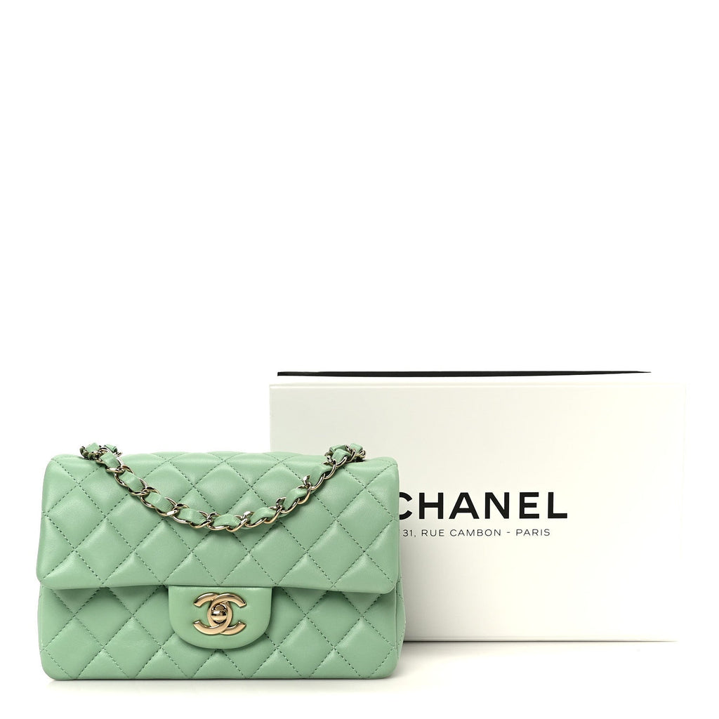 Lambskin Quilted Mini Rectangular Flap Green