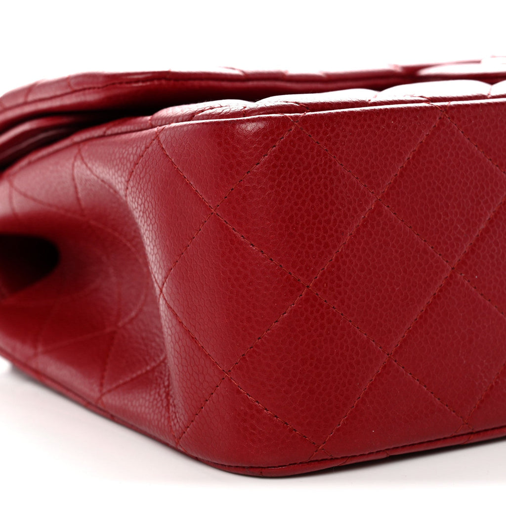 Caviar Quilted Jumbo Double Flap Dark Red