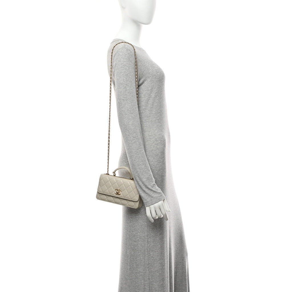 Lambskin Quilted Trendy CC Dual Handle Clutch With Chain Grey