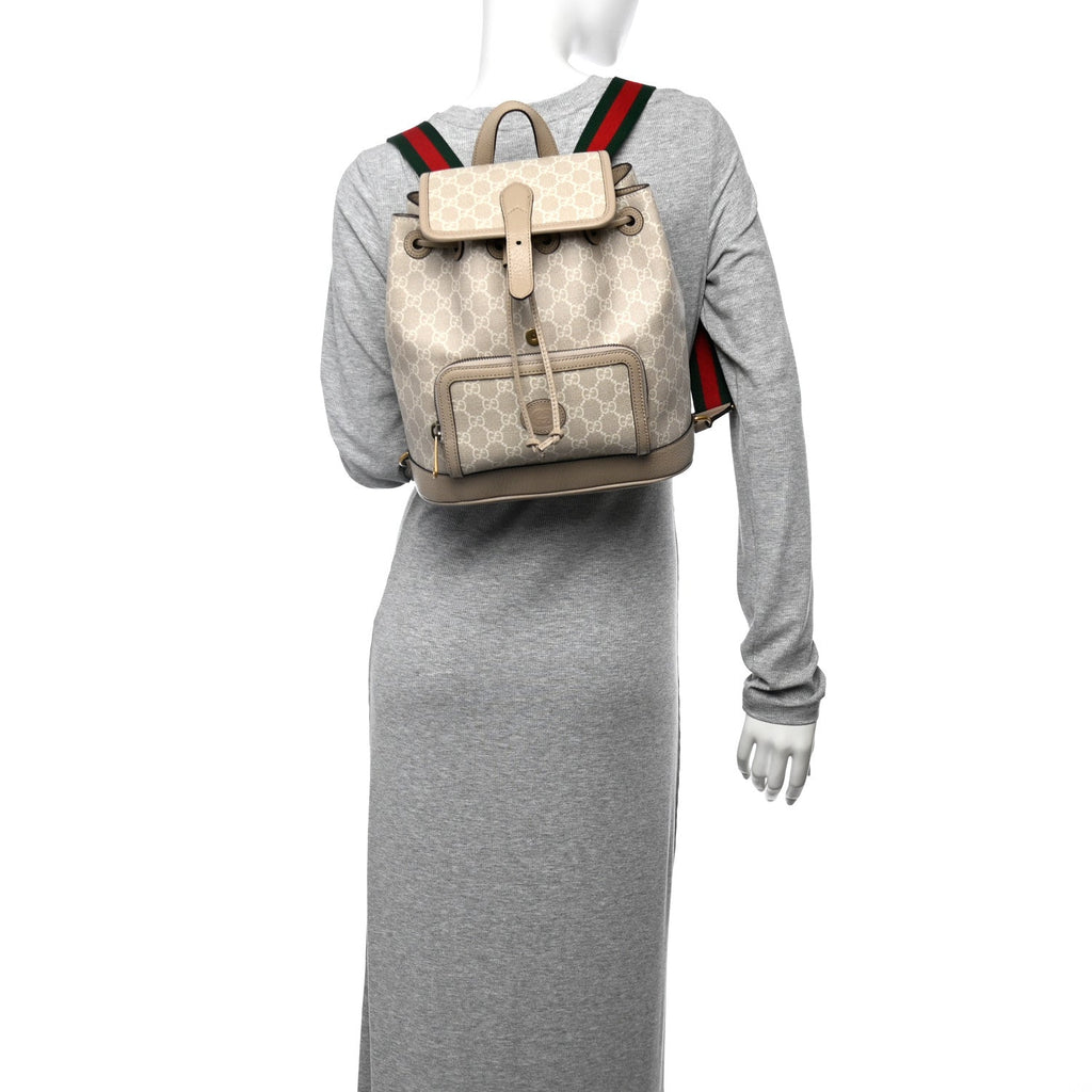 GG Supreme Monogram Azalea Calfskin Retro Interlocking G Buckle Backpack Beige Mystic White