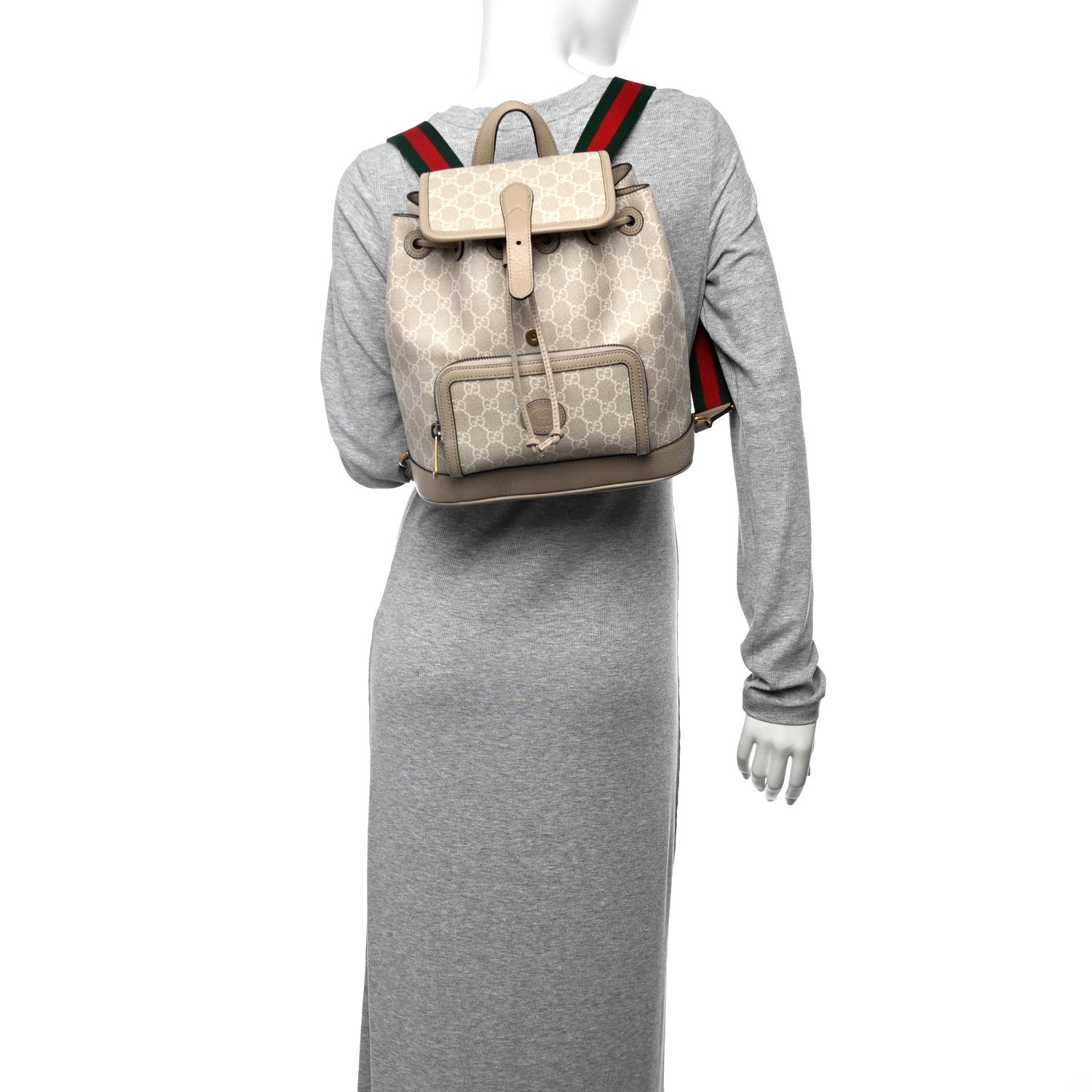 GG Supreme Monogram Azalea Calfskin Retro Interlocking G Buckle Backpack Beige Mystic White