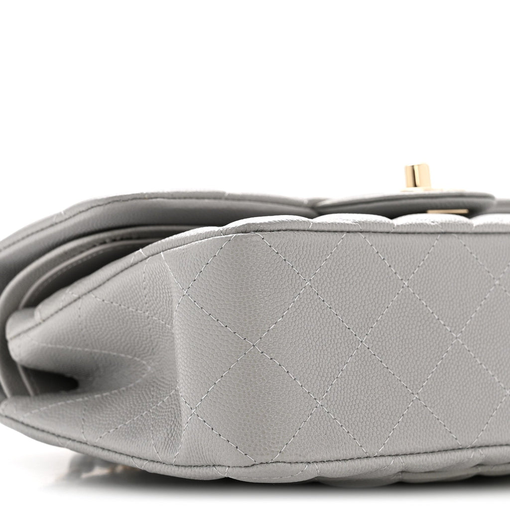 Caviar Quilted Small Double Flap Grey