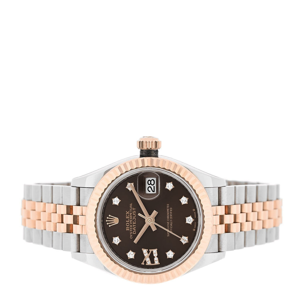 Stainless Steel 18K Everose Gold Diamond 28mm Oyster Perpetual Datejust Watch Chocolate 279171