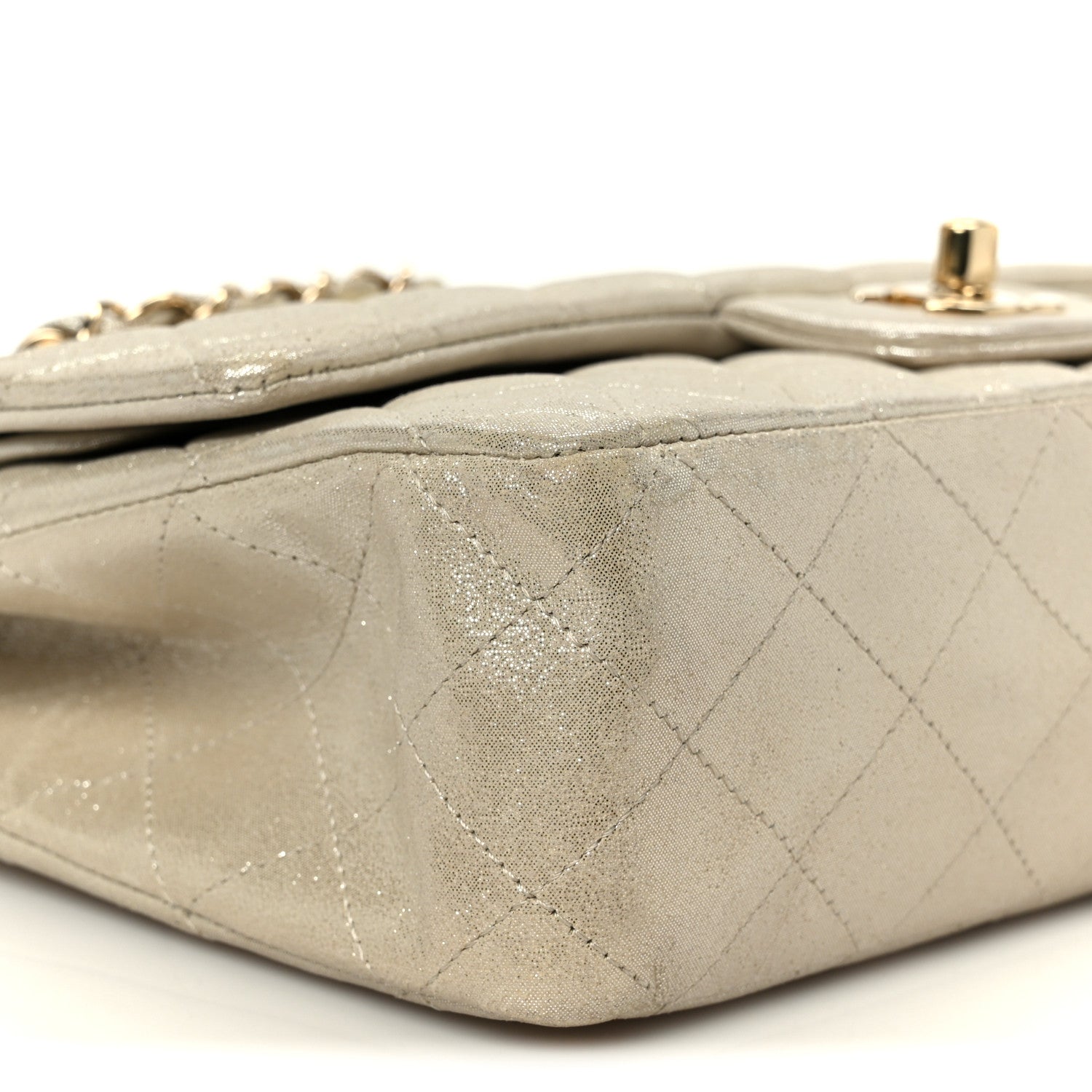 Metallic Canvas Quilted Medium Double Flap Light Gold