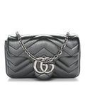 Metallic Lambskin Matelasse Mini GG Marmont Shoulder Bag Piombo