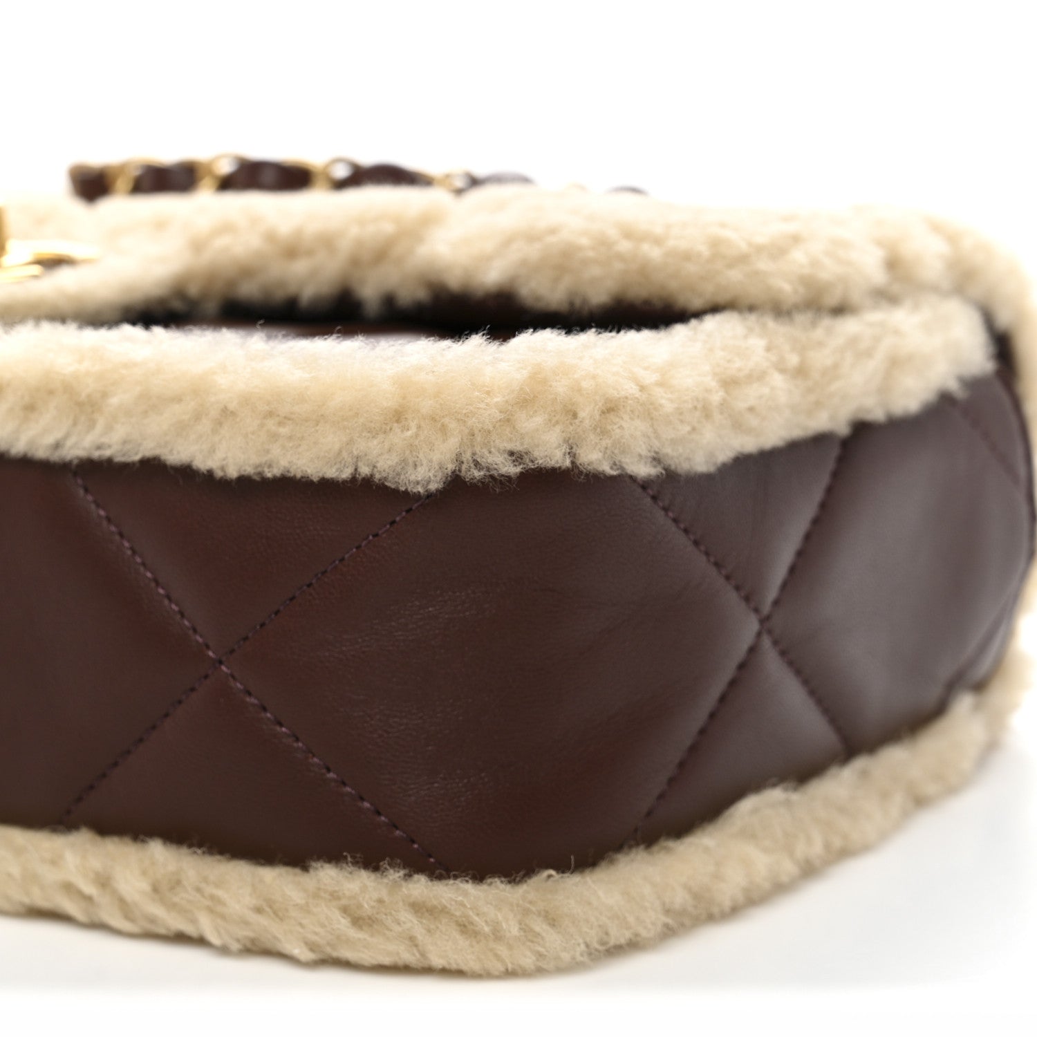 Shearling Lambskin Quilted Furry Coco Flap Dark Brown Beige
