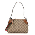 GG Supreme Monogram Textured Calfskin Small Emblem Shoulder Bag Beige Dark Brown
