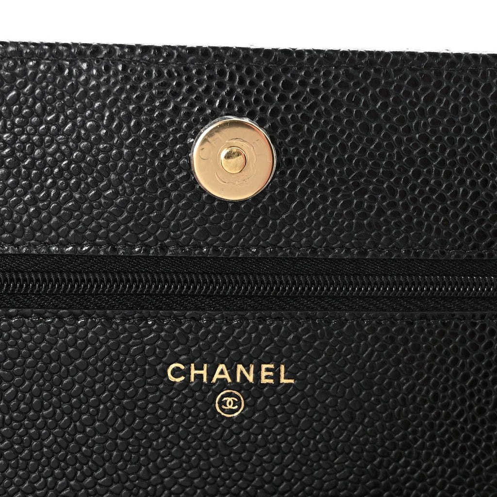 Caviar Quilted Wallet on Chain WOC Black