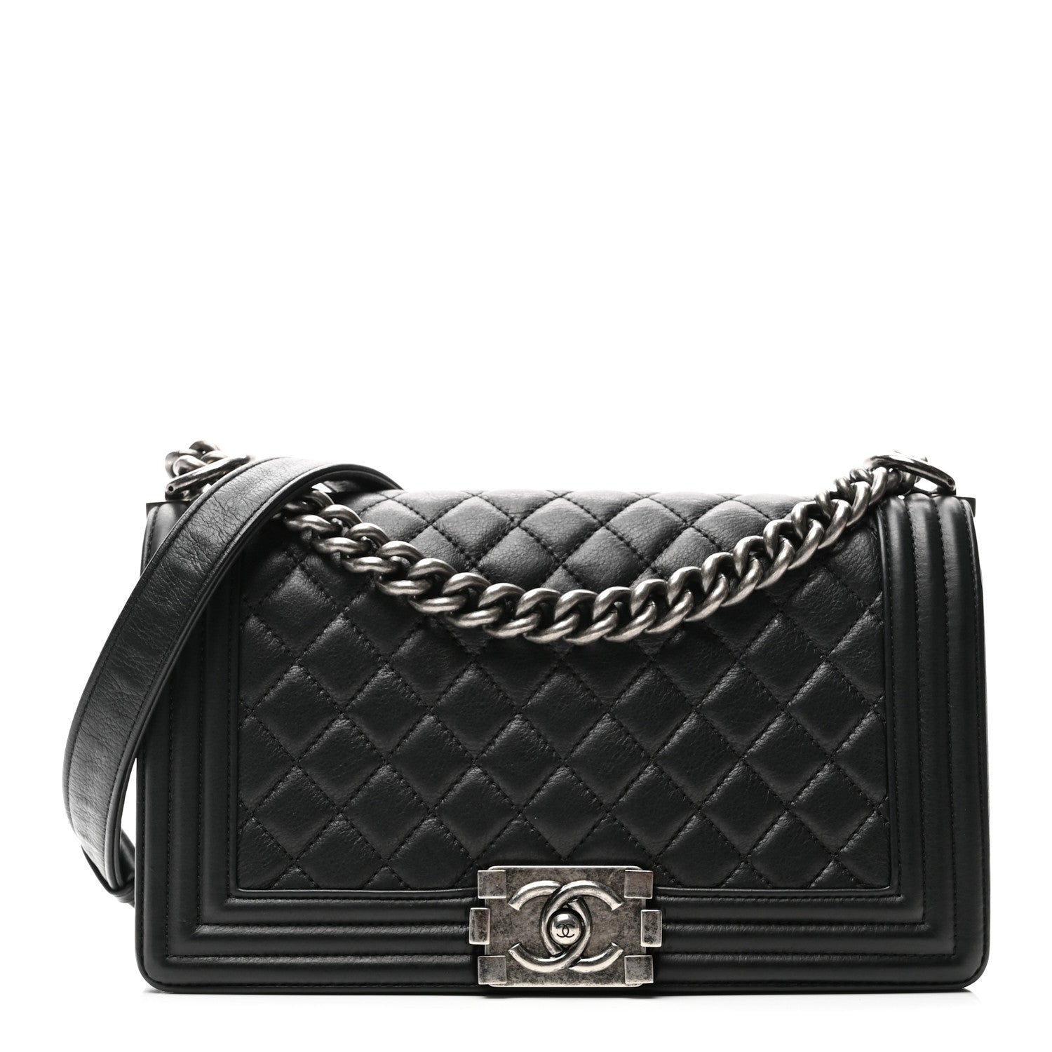 Calfskin Quilted Medium Boy Flap Black