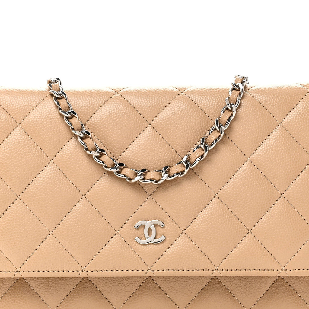 Caviar Quilted Wallet on Chain WOC Beige