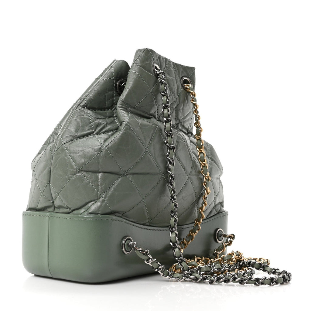 Aged Calfskin Quilted Small Gabrielle Backpack Green