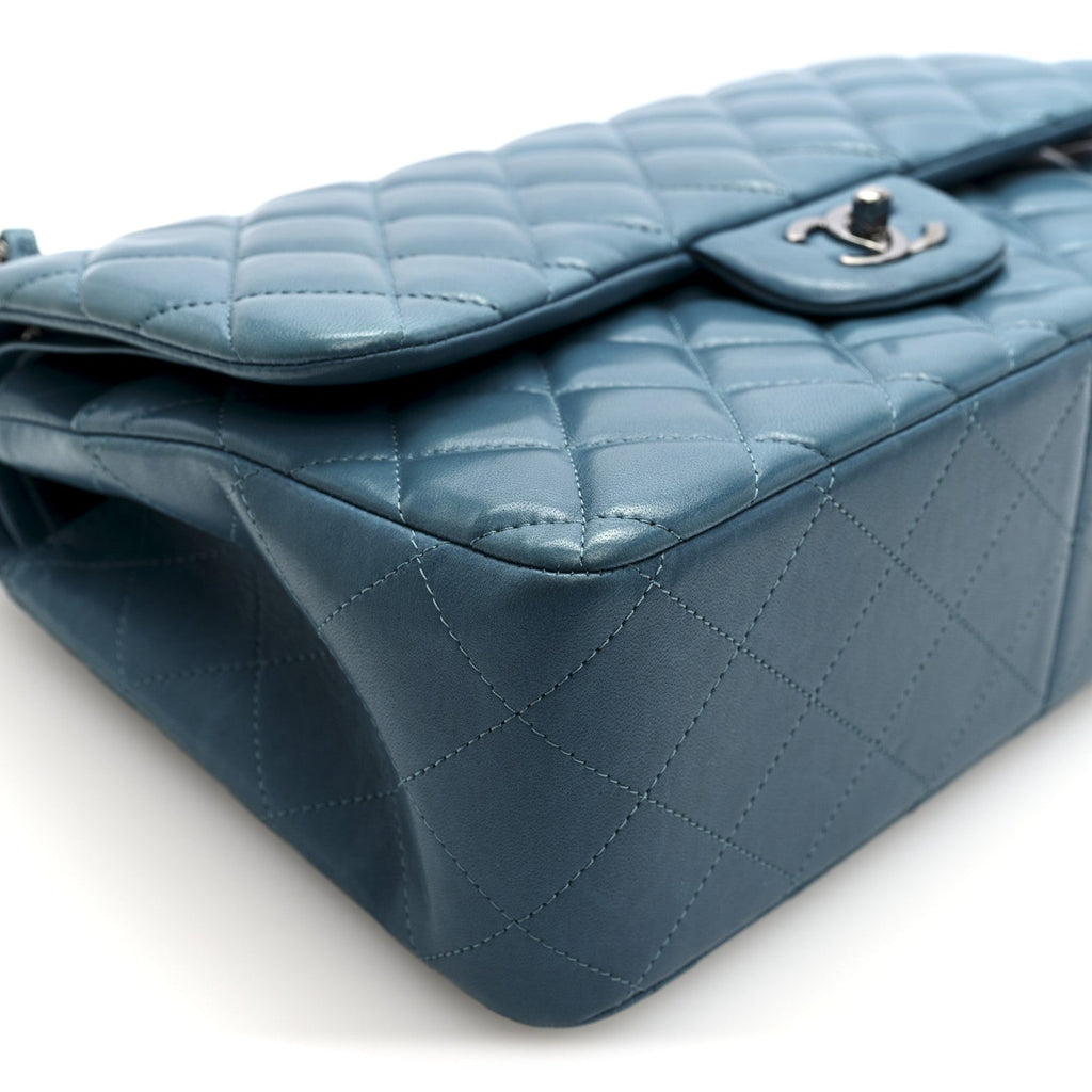 Lambskin Quilted Jumbo Double Flap Turquoise