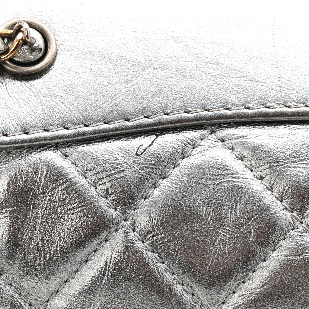 Metallic Crumpled Calfskin Quilted Small Gabrielle Backpack Silver