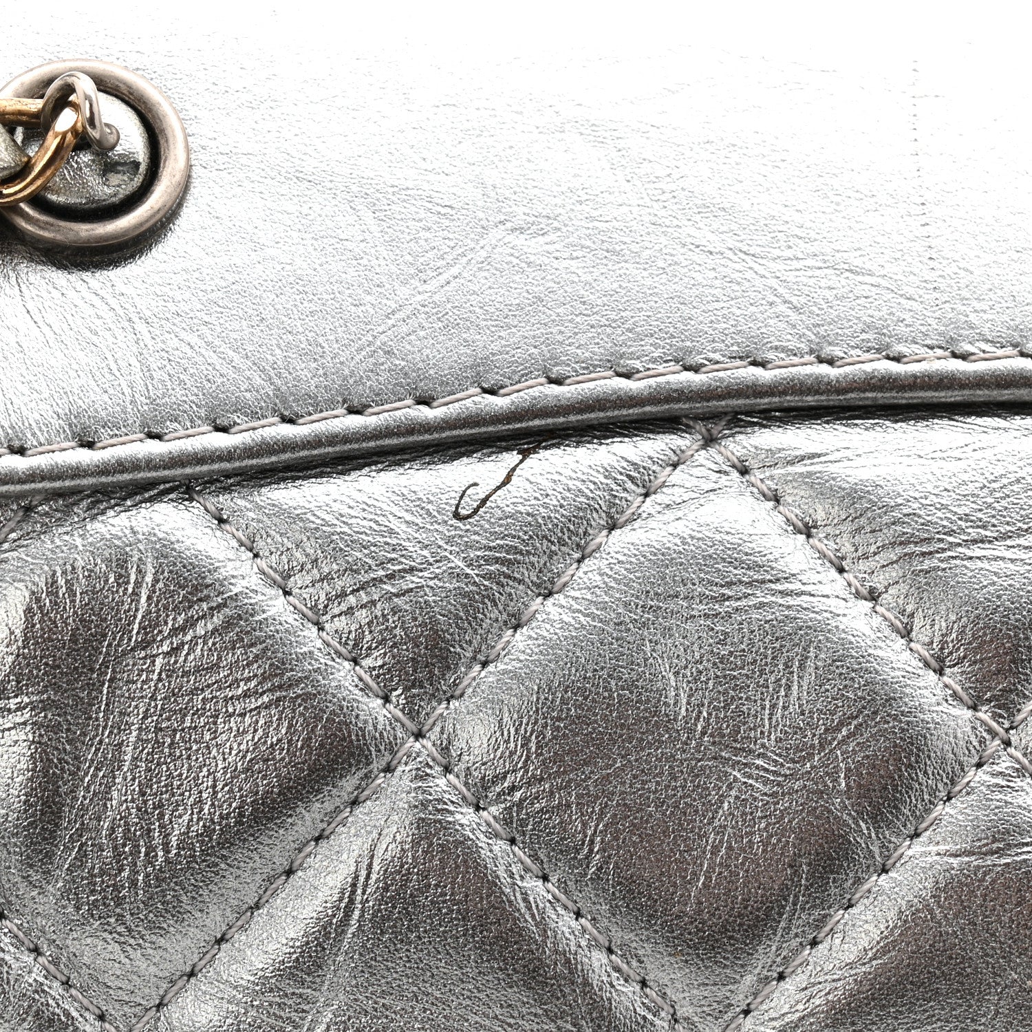 Metallic Crumpled Calfskin Quilted Small Gabrielle Backpack Silver