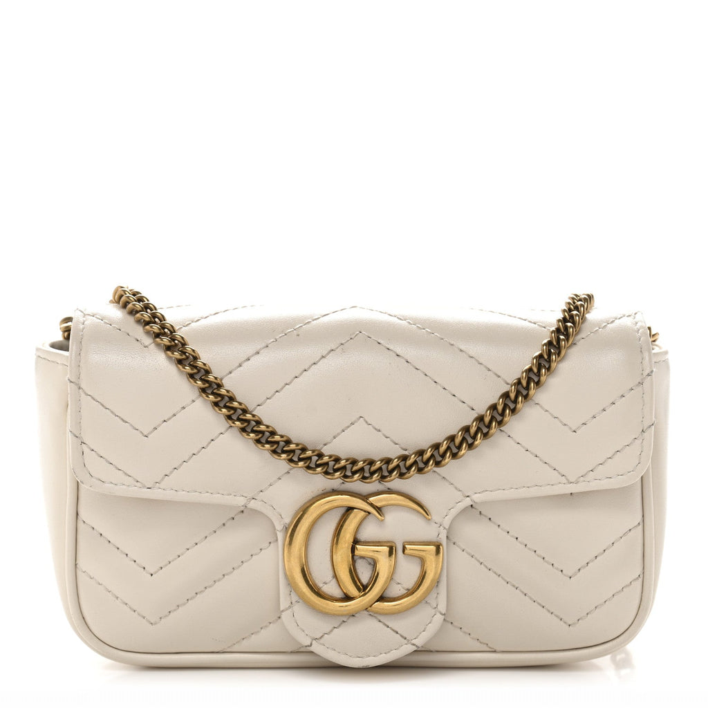 Calfskin Matelasse Super Mini GG Marmont Shoulder Bag White