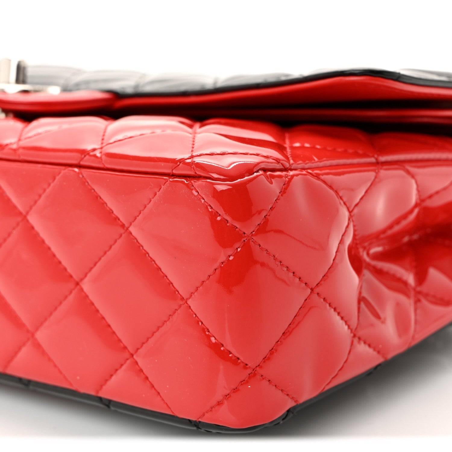 Patent Calfskin Quilted Bi-Color Medium Double Flap Black Red