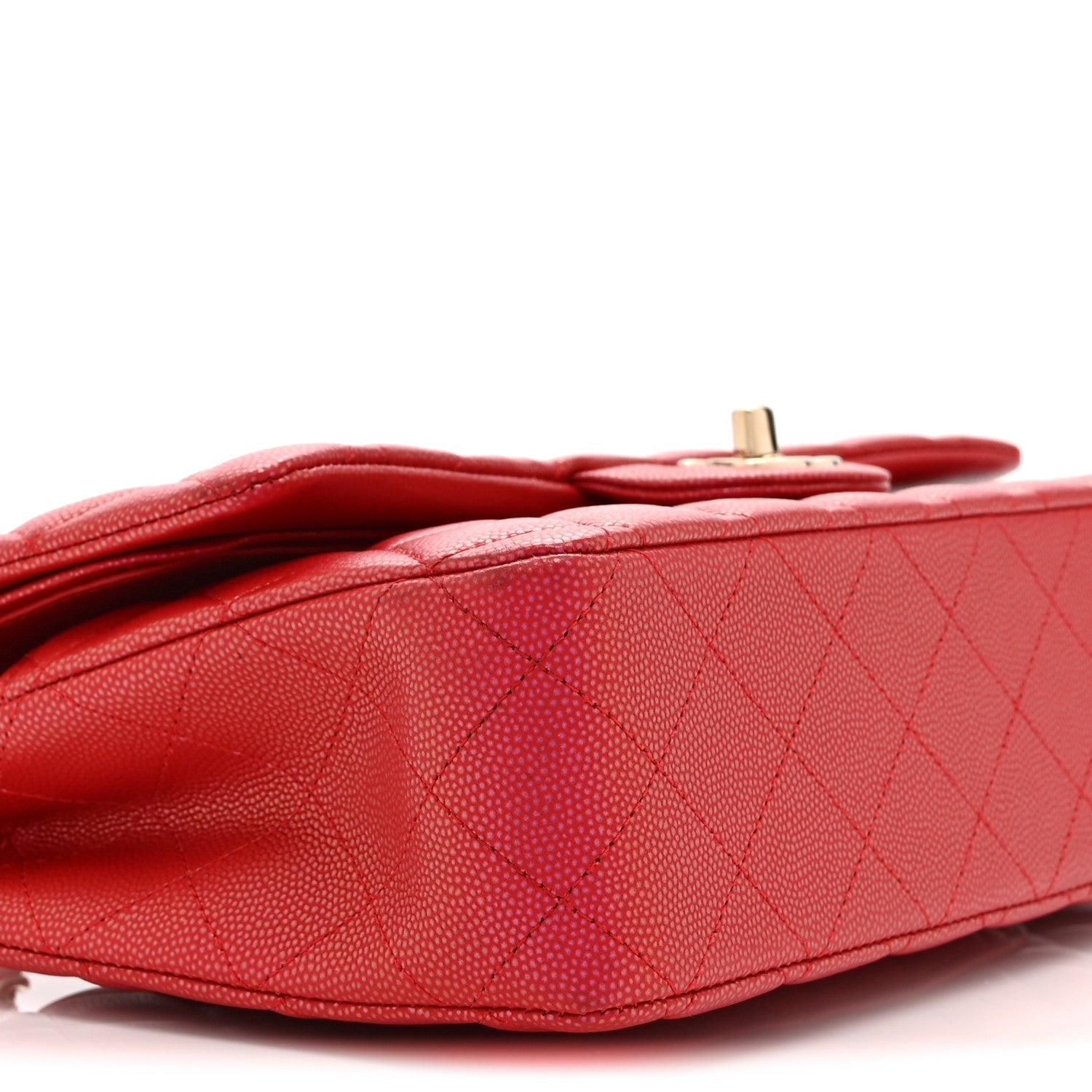 Iridescent Caviar Quilted Medium Double Flap Red