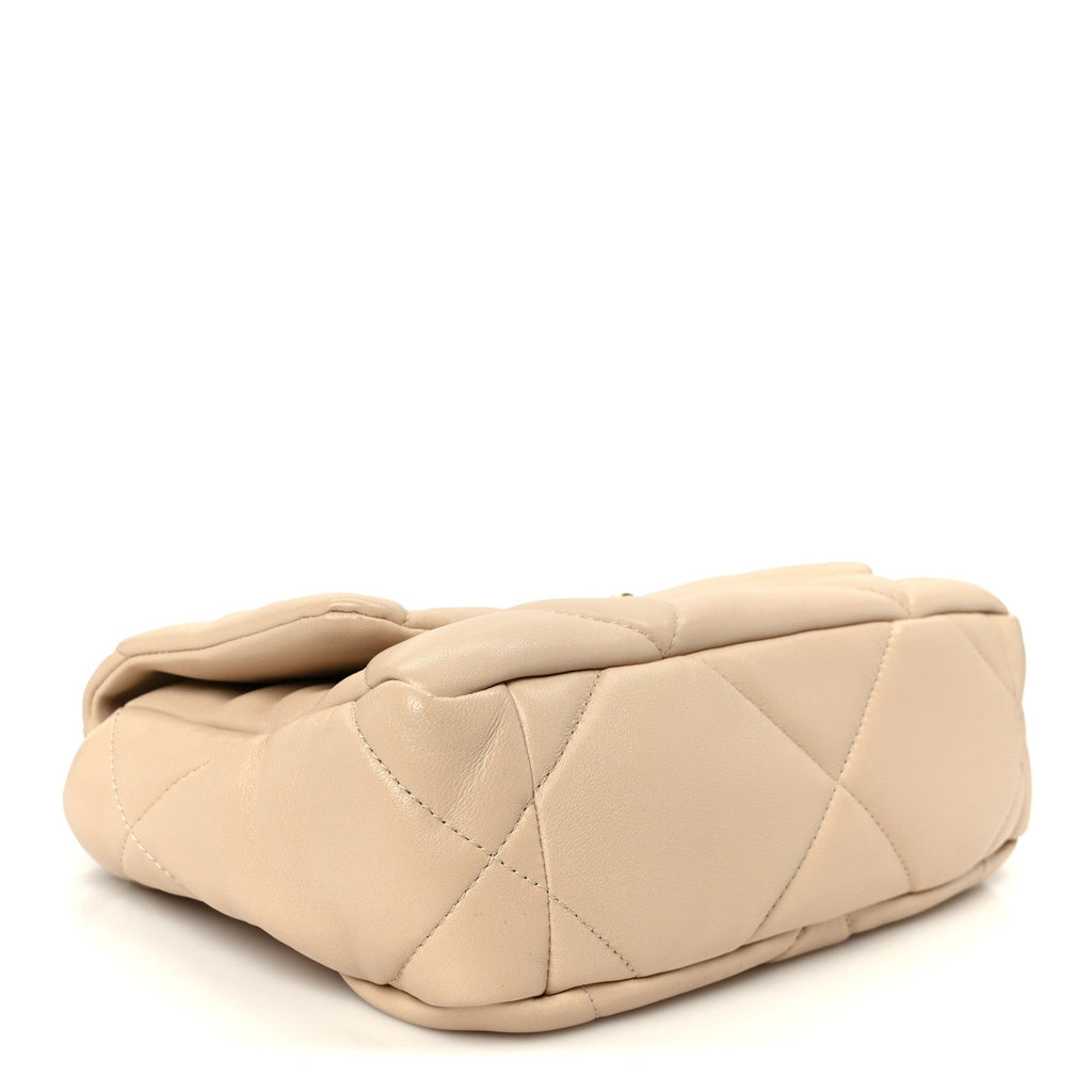 Shiny Goatskin Quilted Medium Chanel 19 Flap Beige