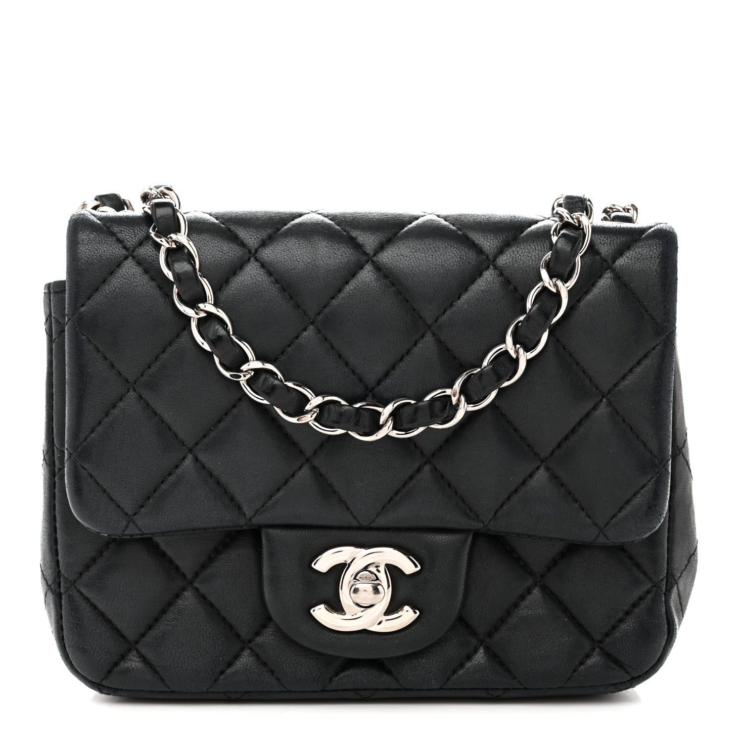 Lambskin Quilted Mini Square Flap Black