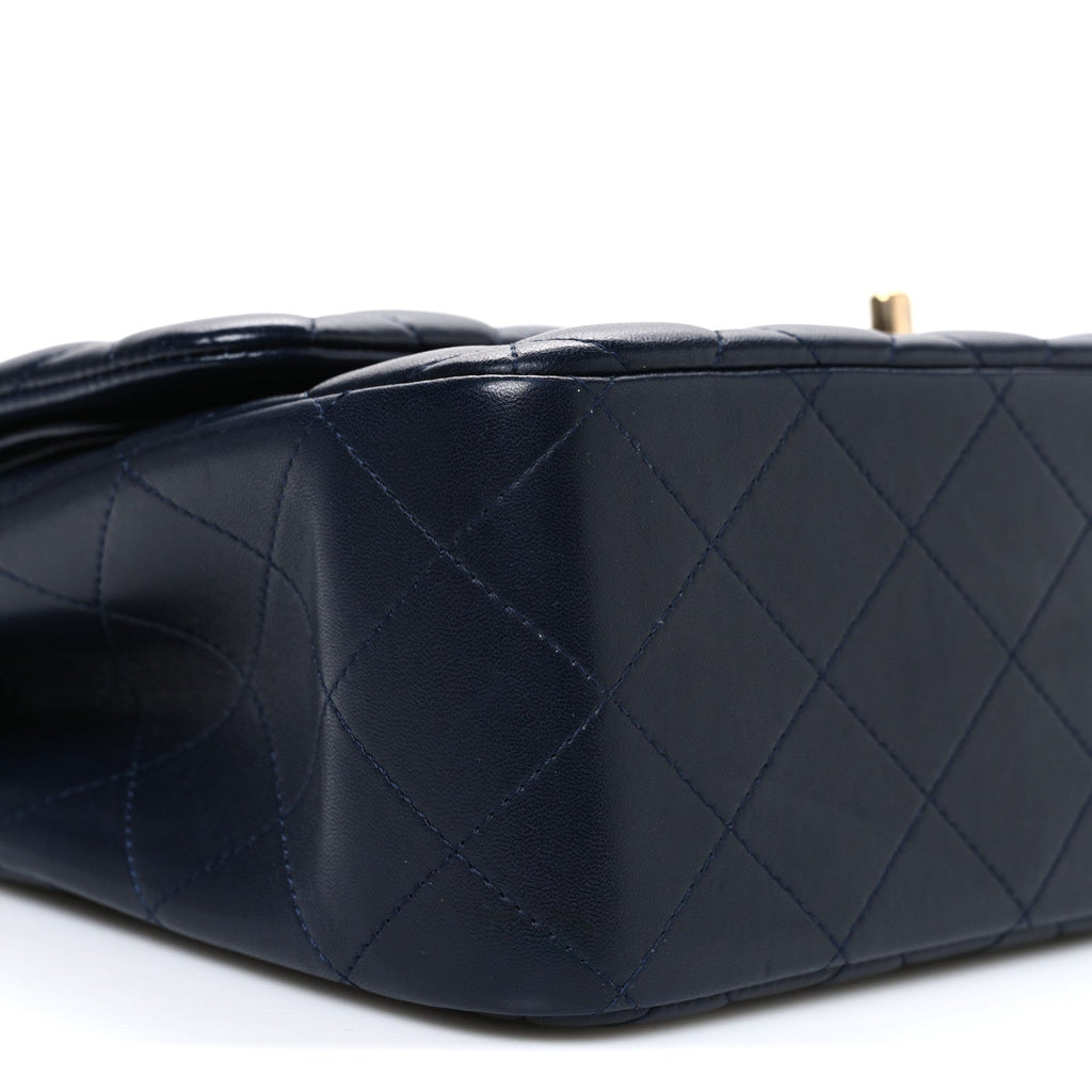 Lambskin Quilted Jumbo Double Flap Navy