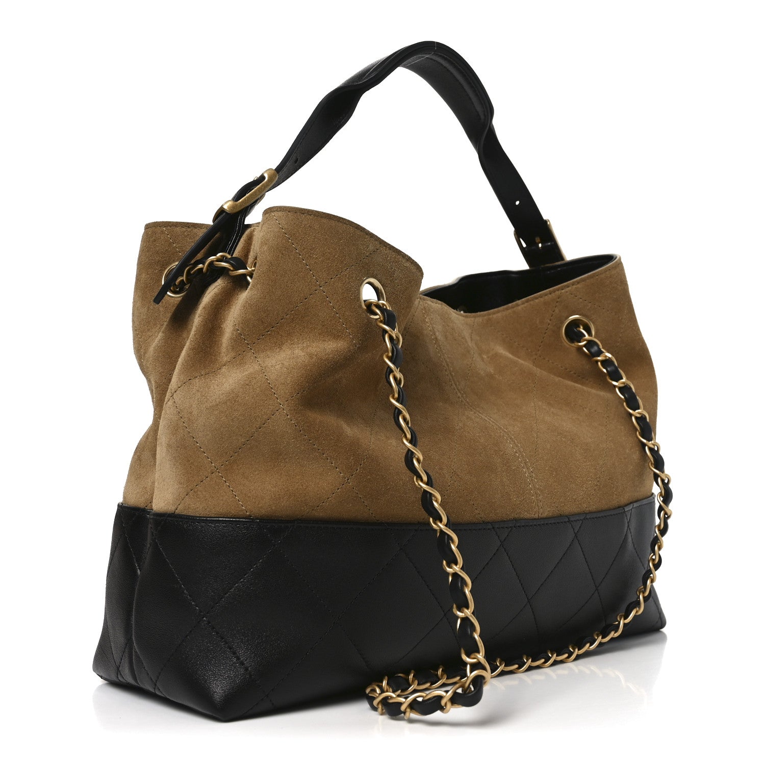 Suede Calfskin Shiny Lambskin Quilted Small Coco Base Shopping Bag Beige Black