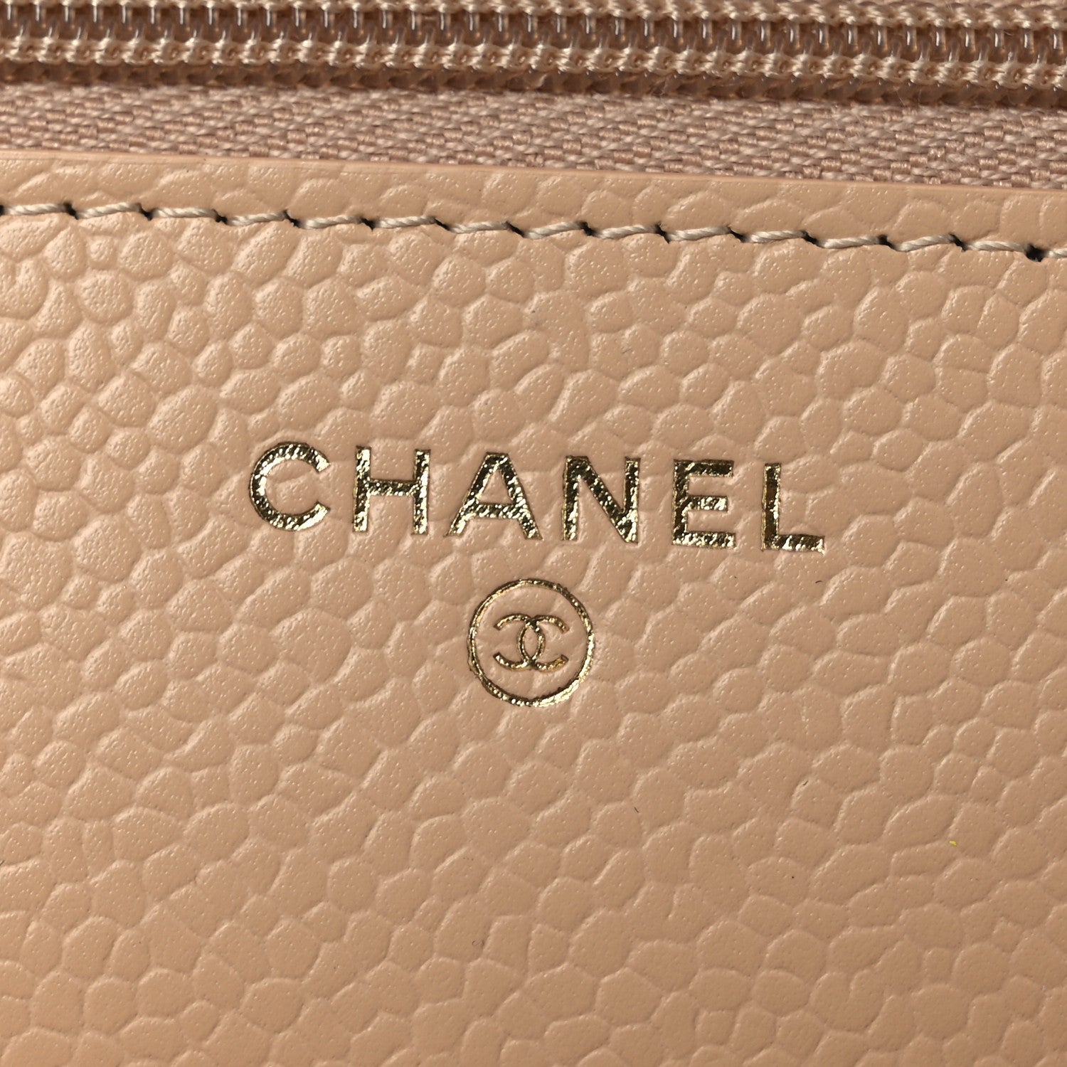 Caviar Quilted Wallet on Chain WOC Beige