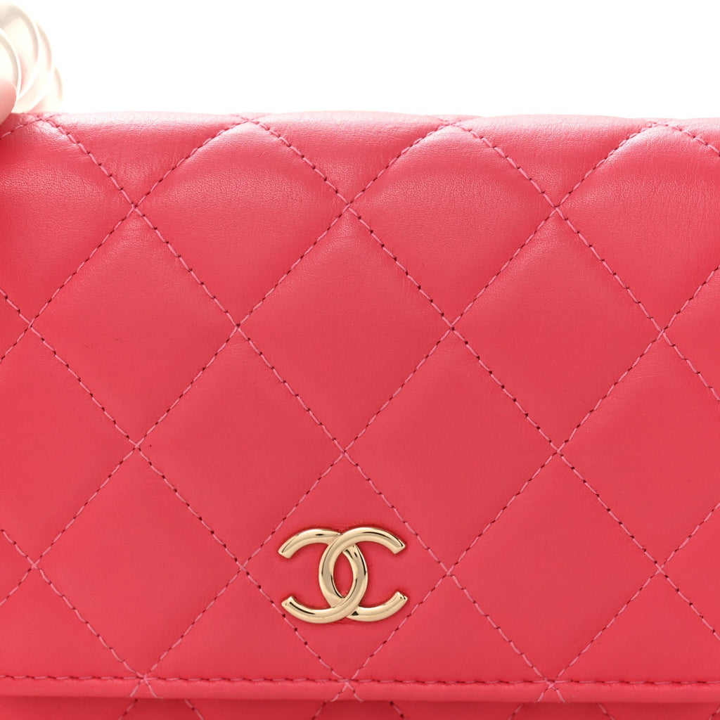 Calfskin Quilted Mini Maxi Pearls Wallet On Chain WOC Pink