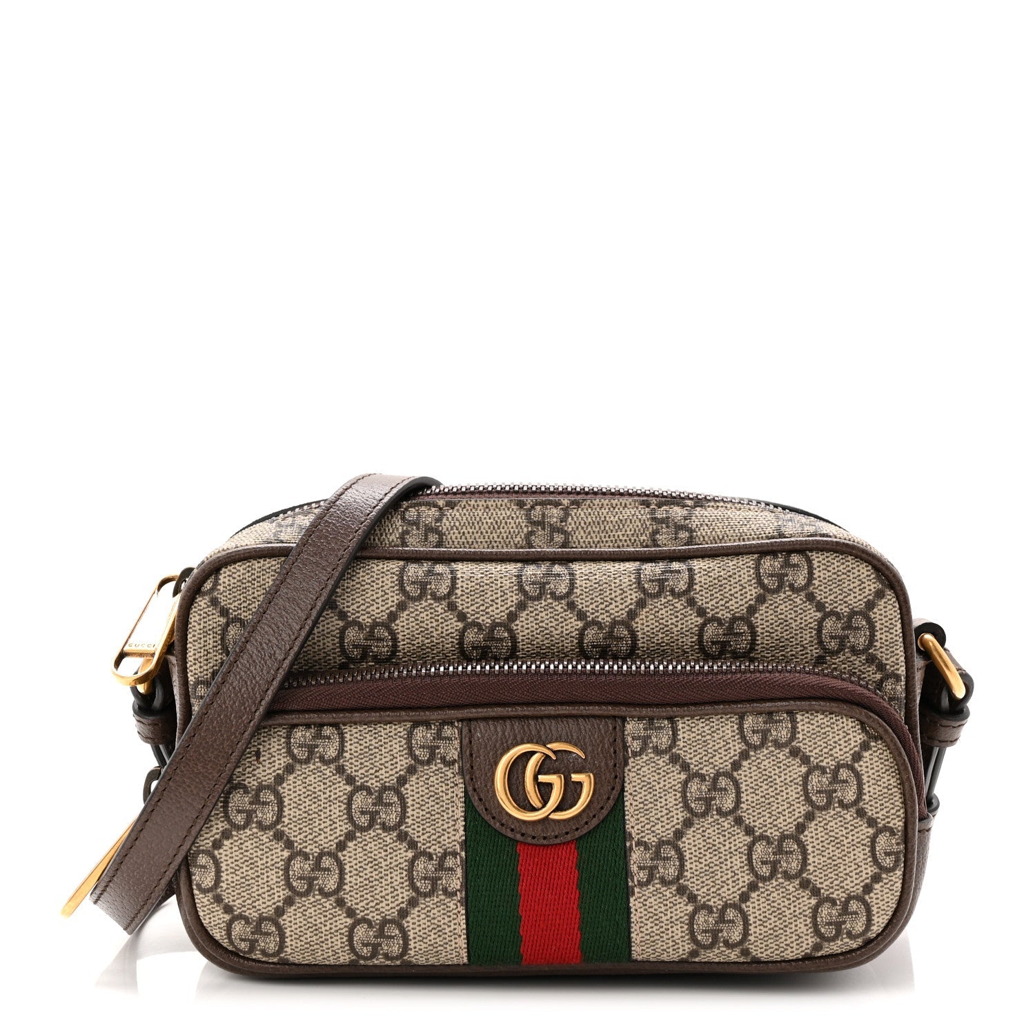 GG Supreme Monogram Textured Dollar Calfskin Web Mini Ophidia Convertible Shoulder Bag Beige Ebony New Acero