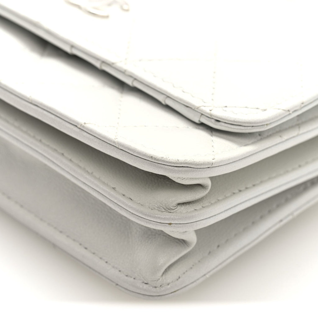 Lambskin Quilted Mini Pearl Wallet On Chain WOC White