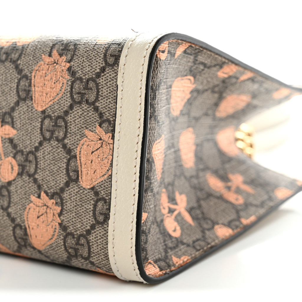 GG Supreme Monogram Berry Textured Dollar Calfskin Small Padlock Tote Beige Ebony Light Copper Mystic White