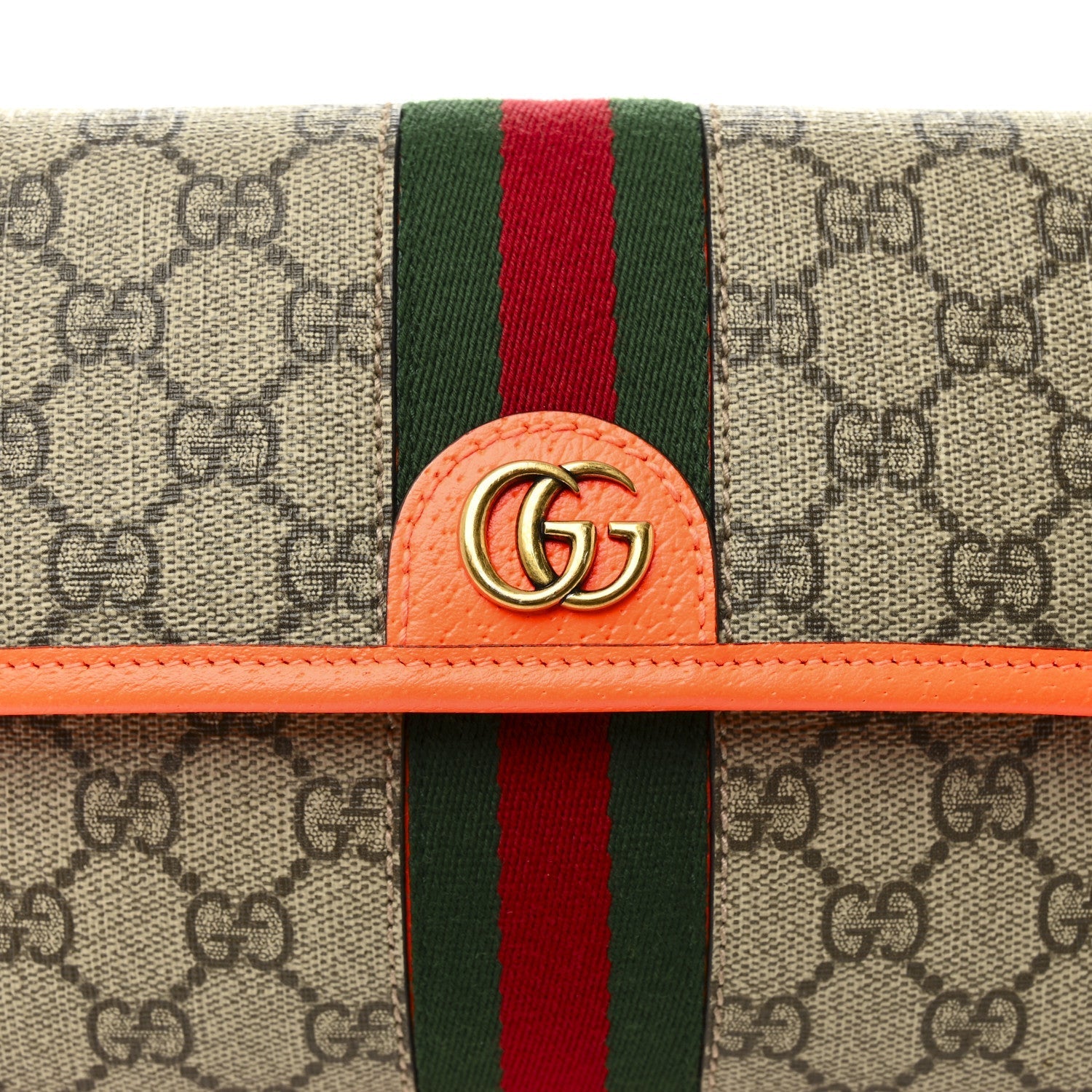 GG Supreme Monogram Web Small Ophidia Belt Bag Beige Ebony Orange Fluo