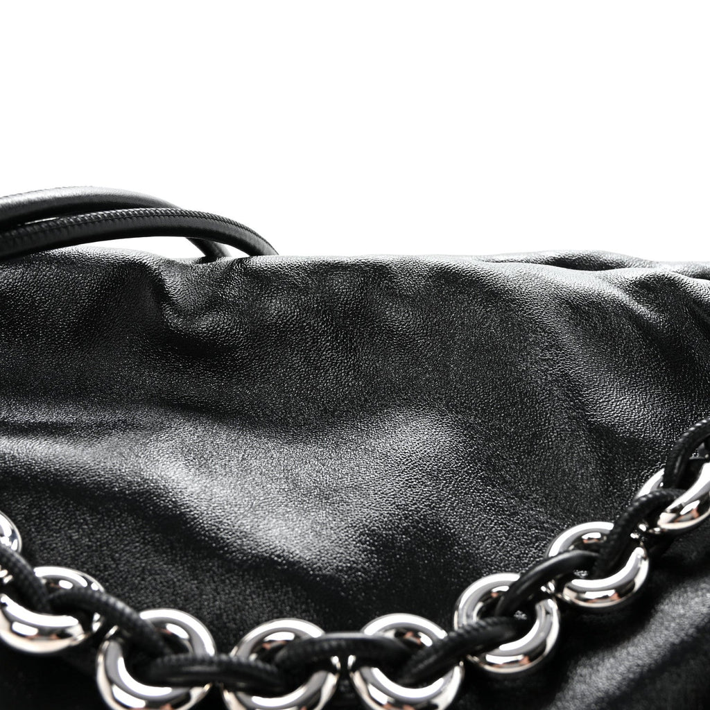 Patent Lambskin Donut Chain Large Flamenco Knot Clutch Black