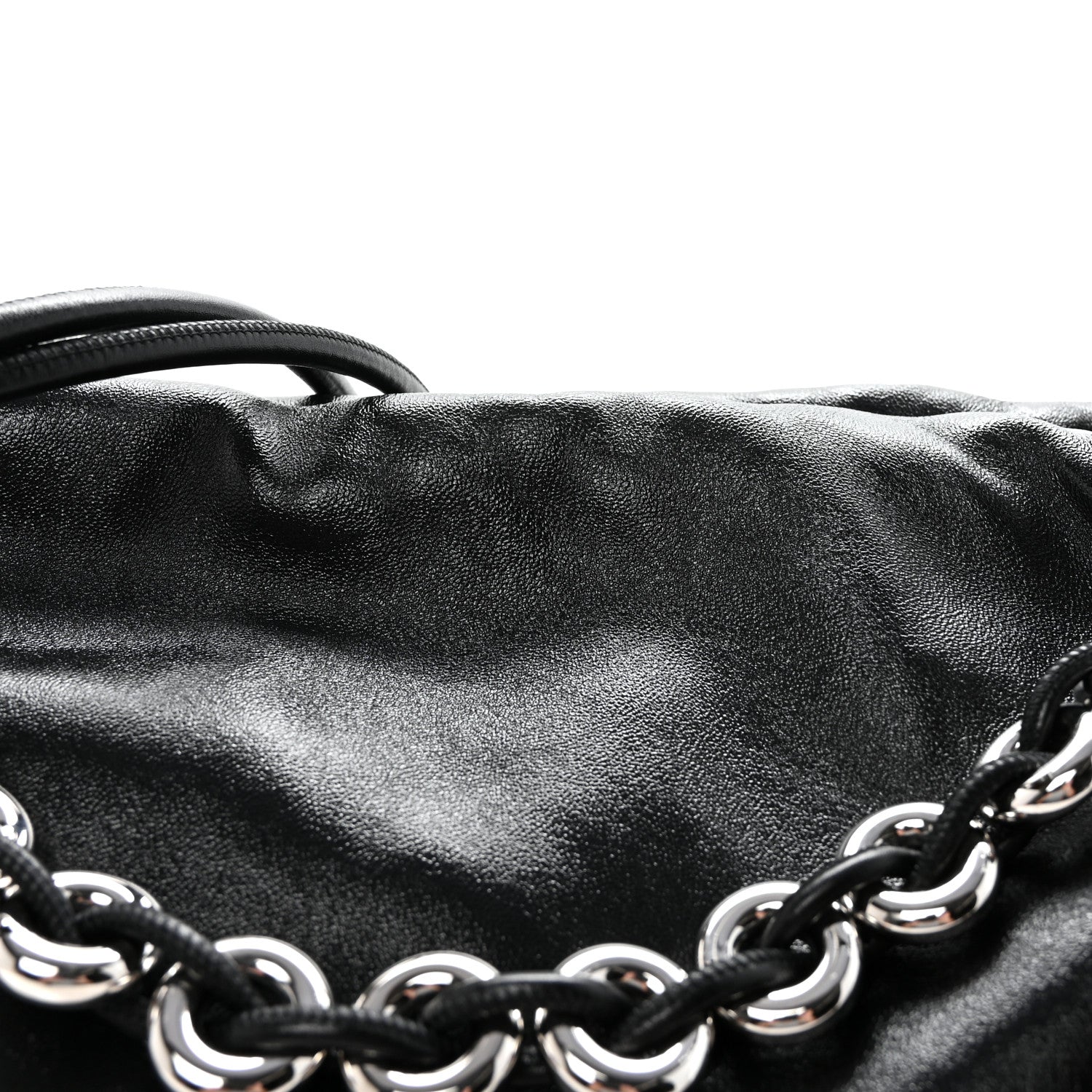 Patent Lambskin Donut Chain Large Flamenco Knot Clutch Black
