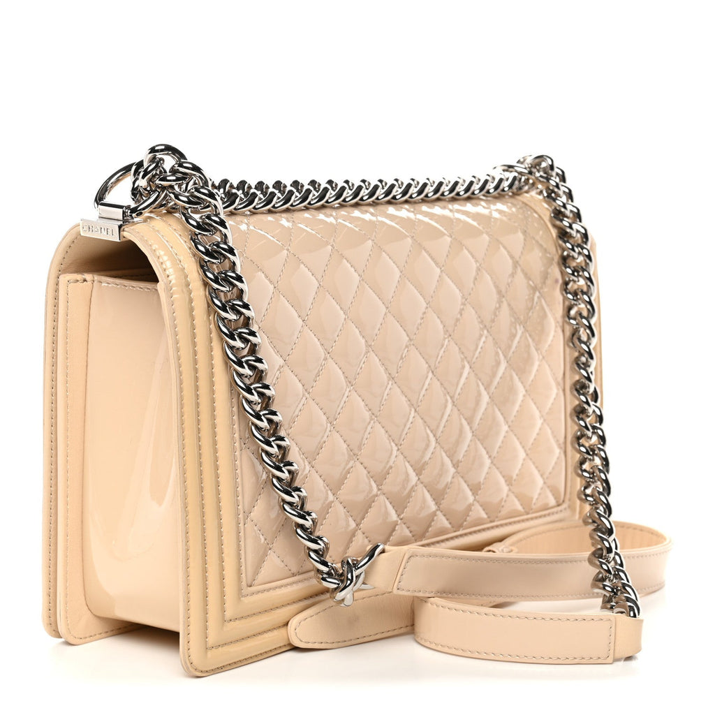 Patent Calfskin Quilted New Medium Plexiglass Boy Flap Beige