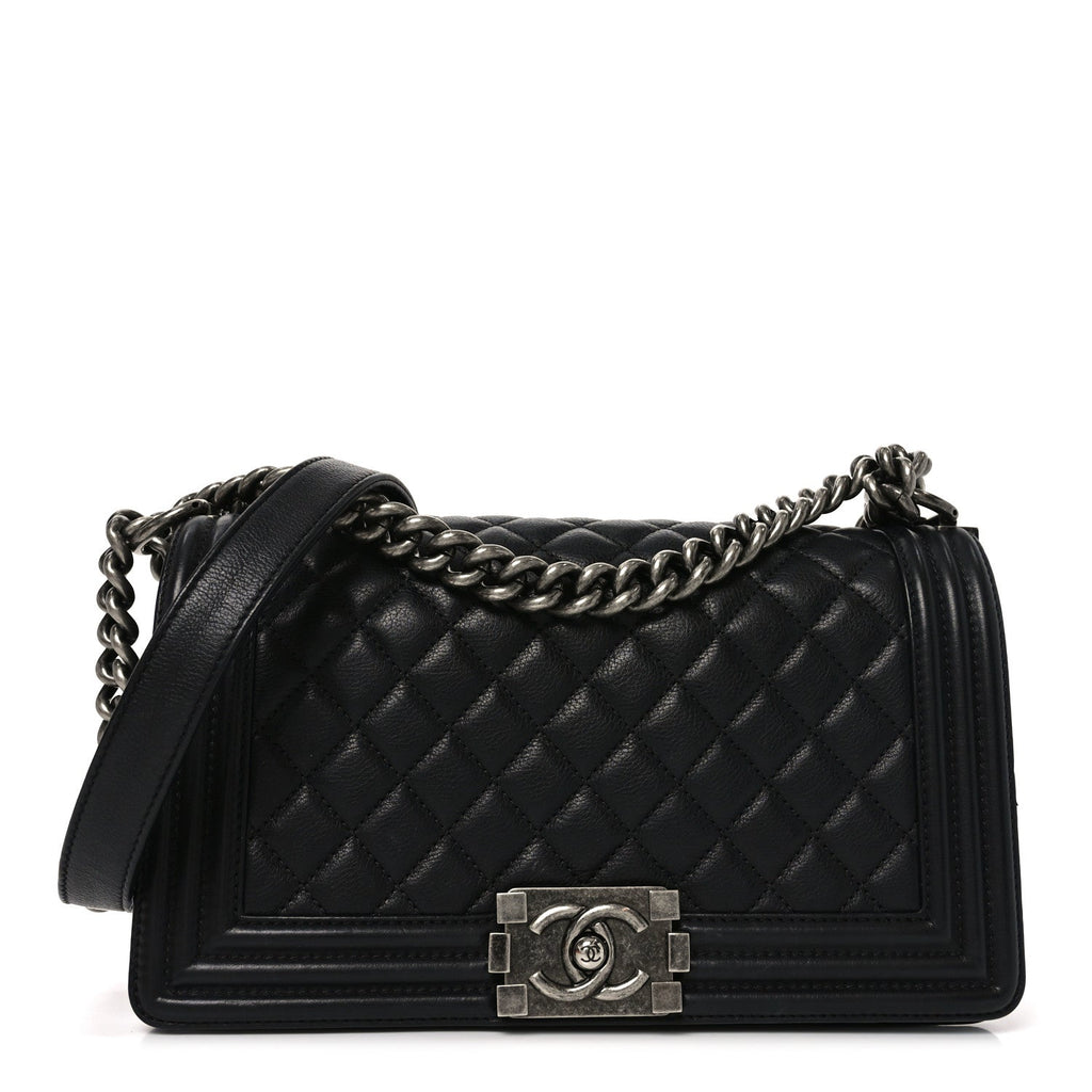 Calfskin Quilted Medium Boy Flap Black